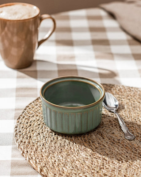 Set of 2 Green Souffle Ramekins - 10 cm Ceramic Baking Dishes