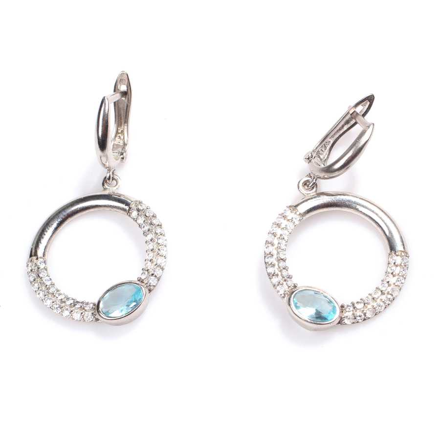 Sterling Silver Aquamarine & Zircon Round Stone Earrings