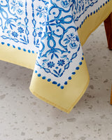 Ligny Polycotton Tablecloth - Blue Beige Stripe Dining Linen