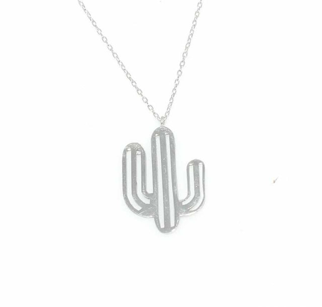 925 Sterling Silver Cactus Pendant Necklace - Elegant Nature-Inspired Style