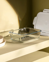 Rectangular Borosilicate Glass Food Container with Ecru Lid - 1500 ml