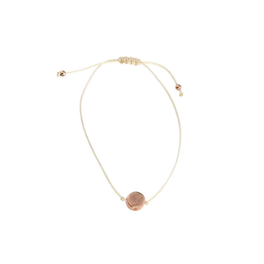 Sterling Silver Rose Pink Round Charm String Bracelet