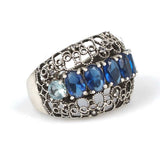925 Sterling Silver Filigree Ring - Blue & White Zircon