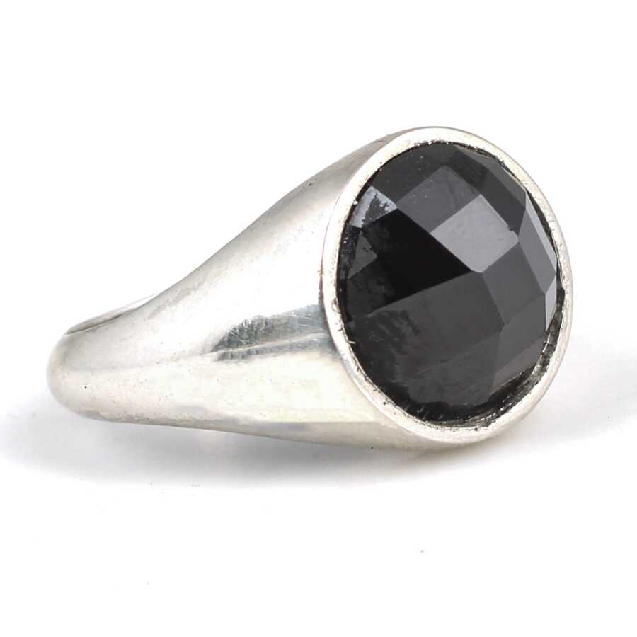 925 Sterling Silver Men's Ring with Polished Onyx Stone