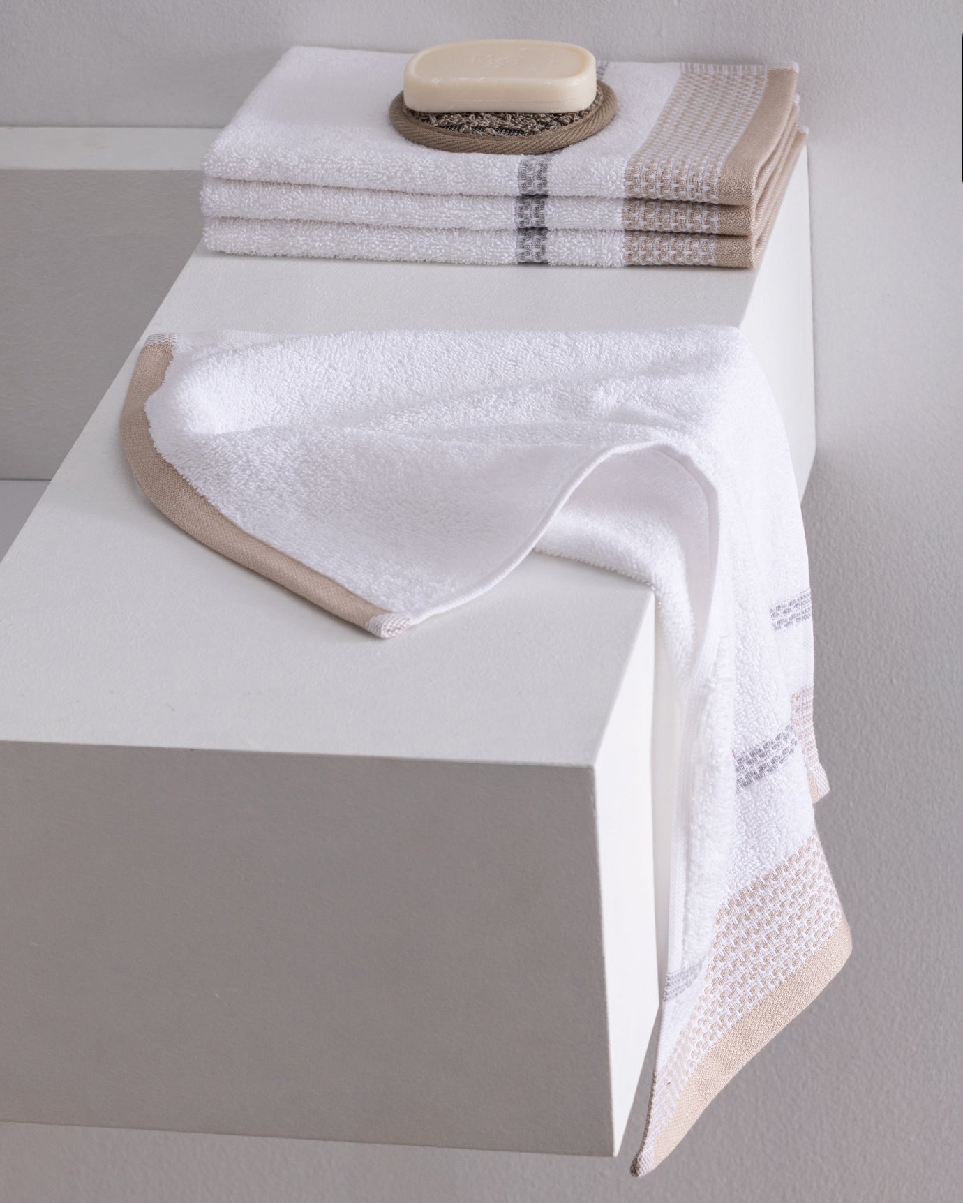 4-Pack Cotton Hand Towel Set - Beige & Gray