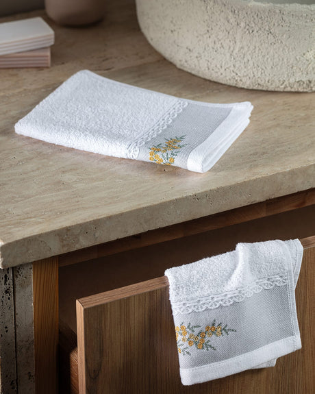 Pansy Embroidered 100% Cotton Hand Towel Set - 2 Pack