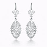 Sterling Silver Filigree Leaf Dangle Earrings - Elegant Heart Design