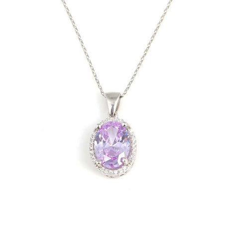 Premium Sterling Silver Oval Amethyst Halo Necklace