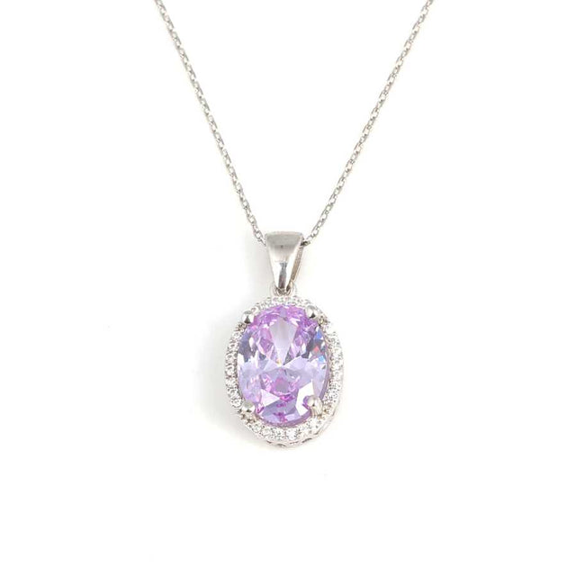 Premium Sterling Silver Oval Amethyst Halo Necklace