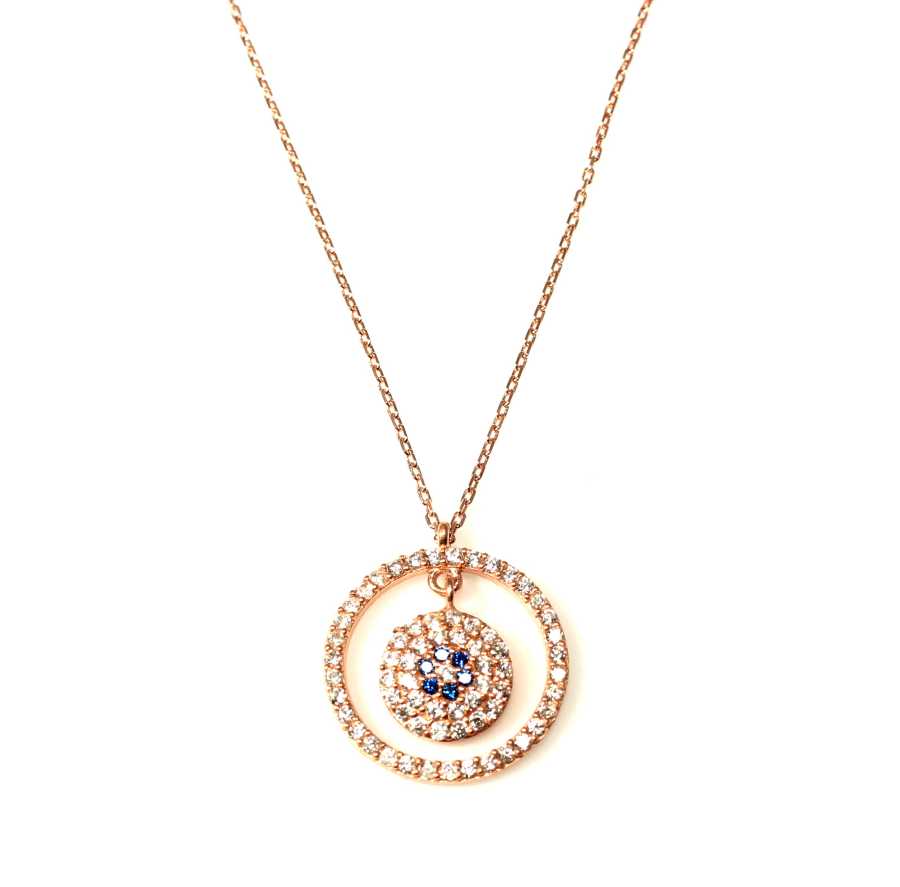 Sterling Silver Evil Eye Hoop Necklace - Zircon Gemstone