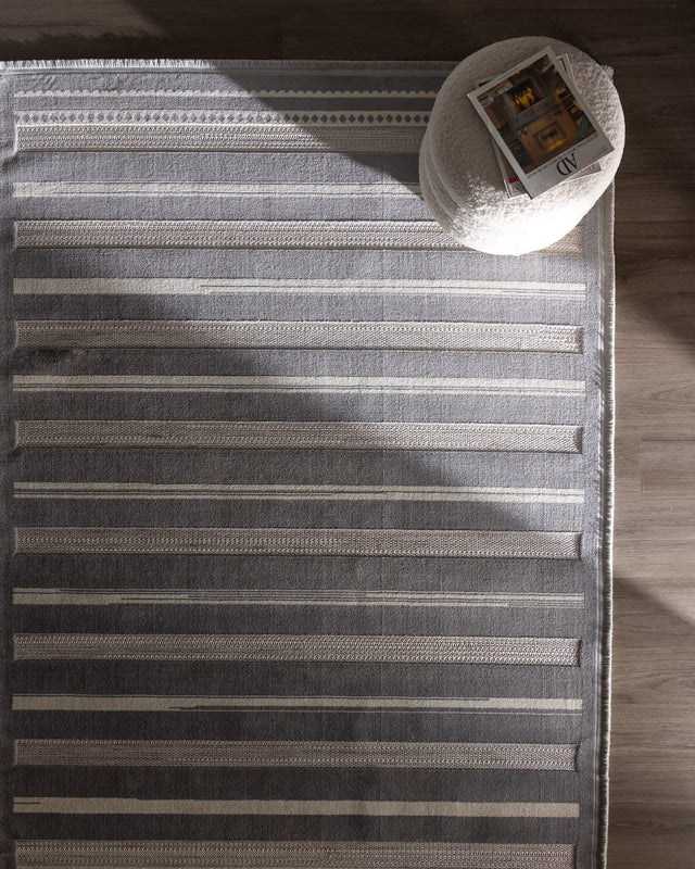 Soft Polyester Area Rug - Modern Grey with Fringed Design