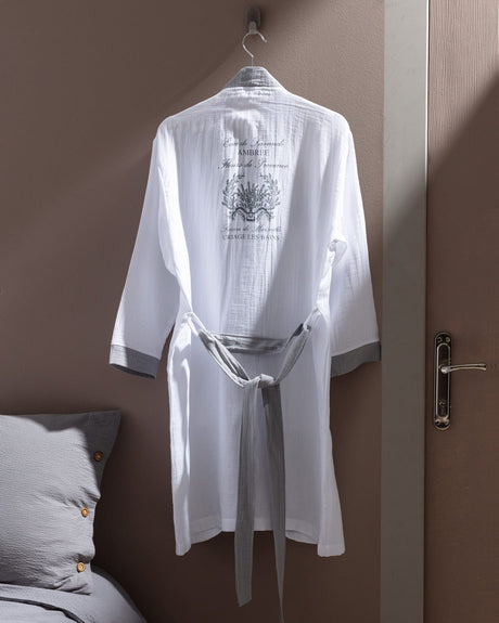 Cherina Muslin 100% Cotton Women's Bathrobe - White/Grey