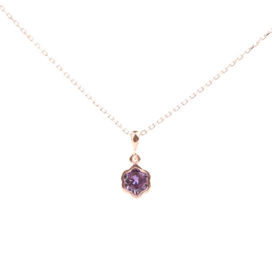 925 Sterling Silver Amethyst Floral Pendant Necklace - Delicate Design