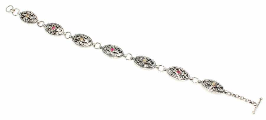 Sterling Silver & Bronze Antique Bracelet - Red Zircon Oval Design
