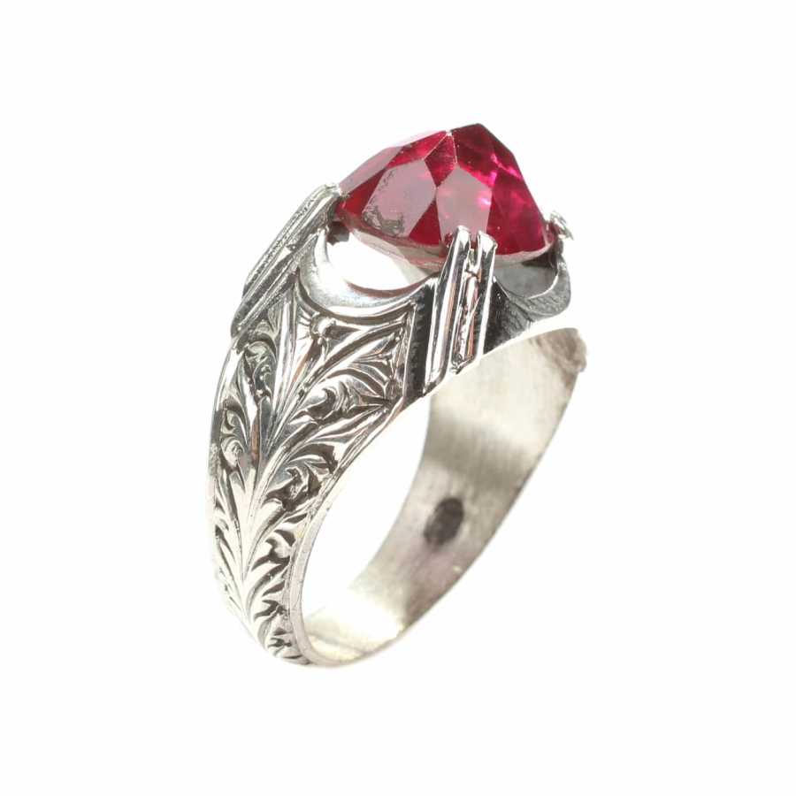 Premium 925 Sterling Silver Oval Faceted Synthetic Ruby Ring