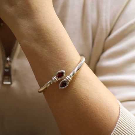 Premium 925 Sterling Silver Teardrop Garnet Twisted Men's Bracelet