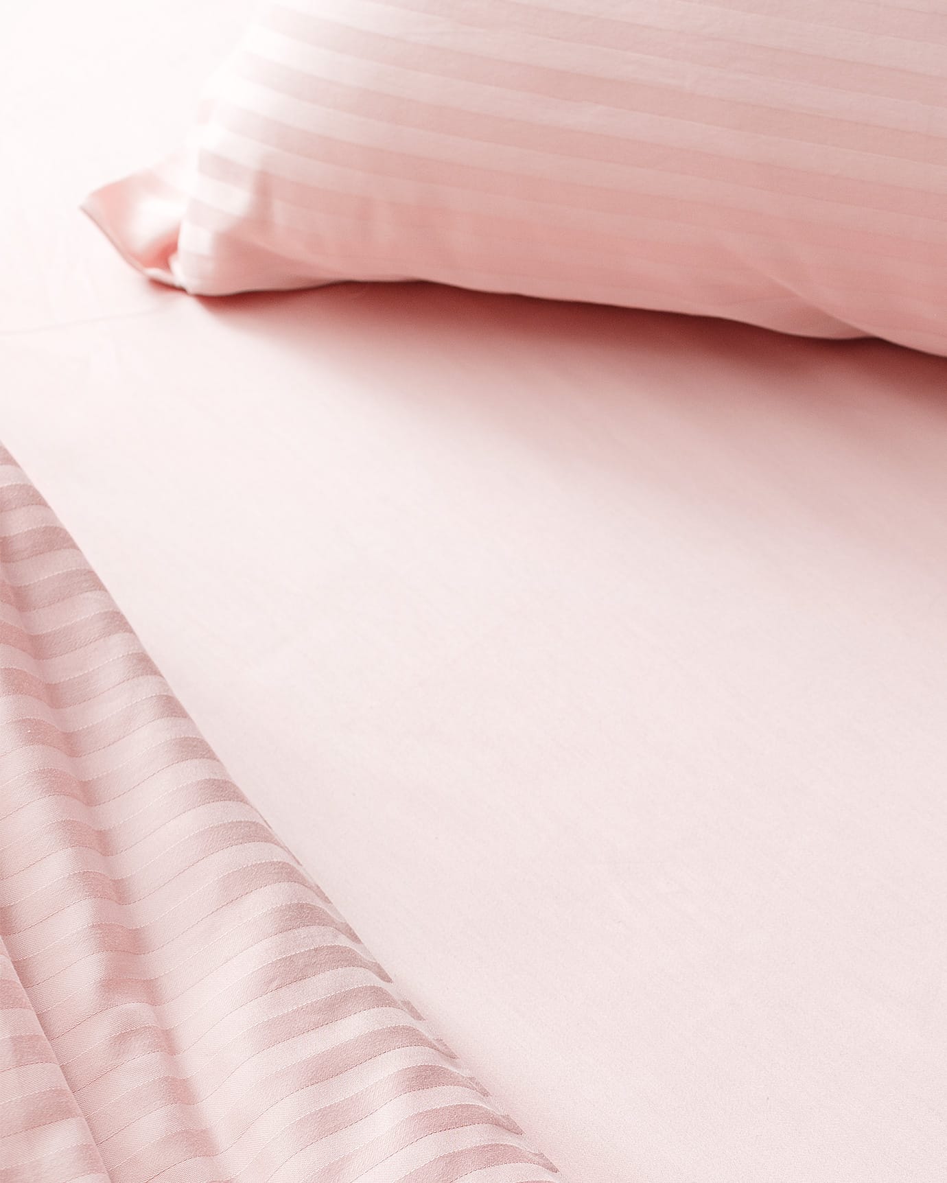 Powder Pink Striped Satin Duvet Cover Set - King/Queen Size