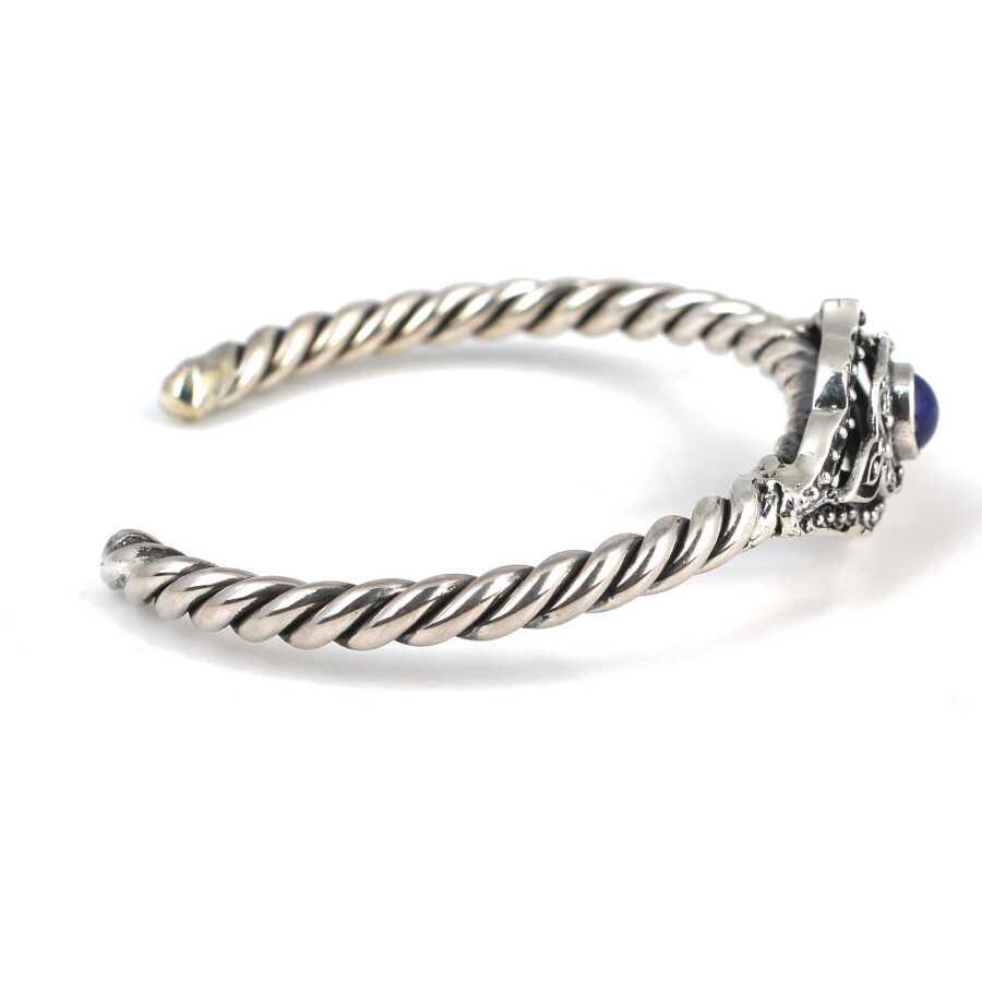 Sterling Silver Lapis Lazuli Filigree Bangle - Handcrafted Twisted Design