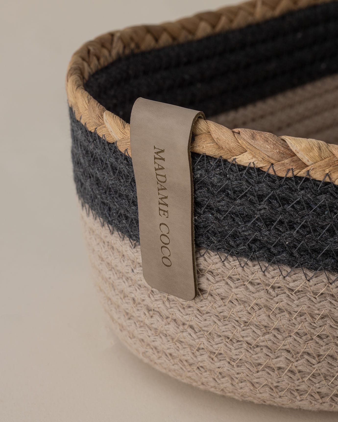 Panier de rangement ovale - Bac d'organisation maison gris et beige