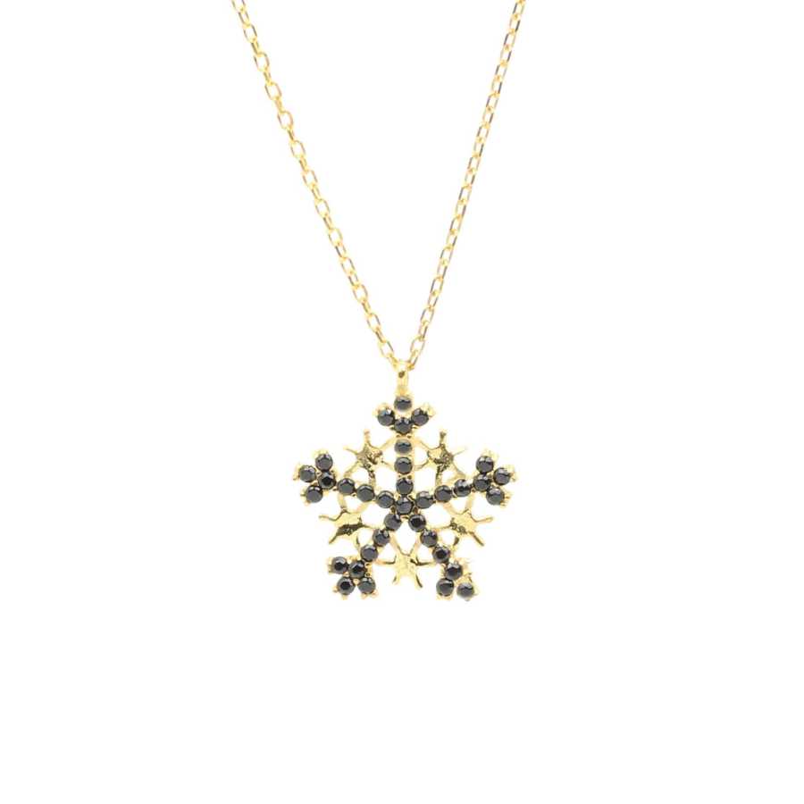 Premium 925 Sterling Silver Snowflake Necklace Black Stone