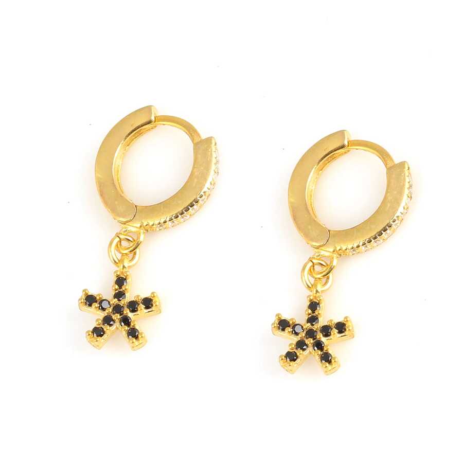 Sterling Silver Hoop Earrings - Snowflake Zircon Design