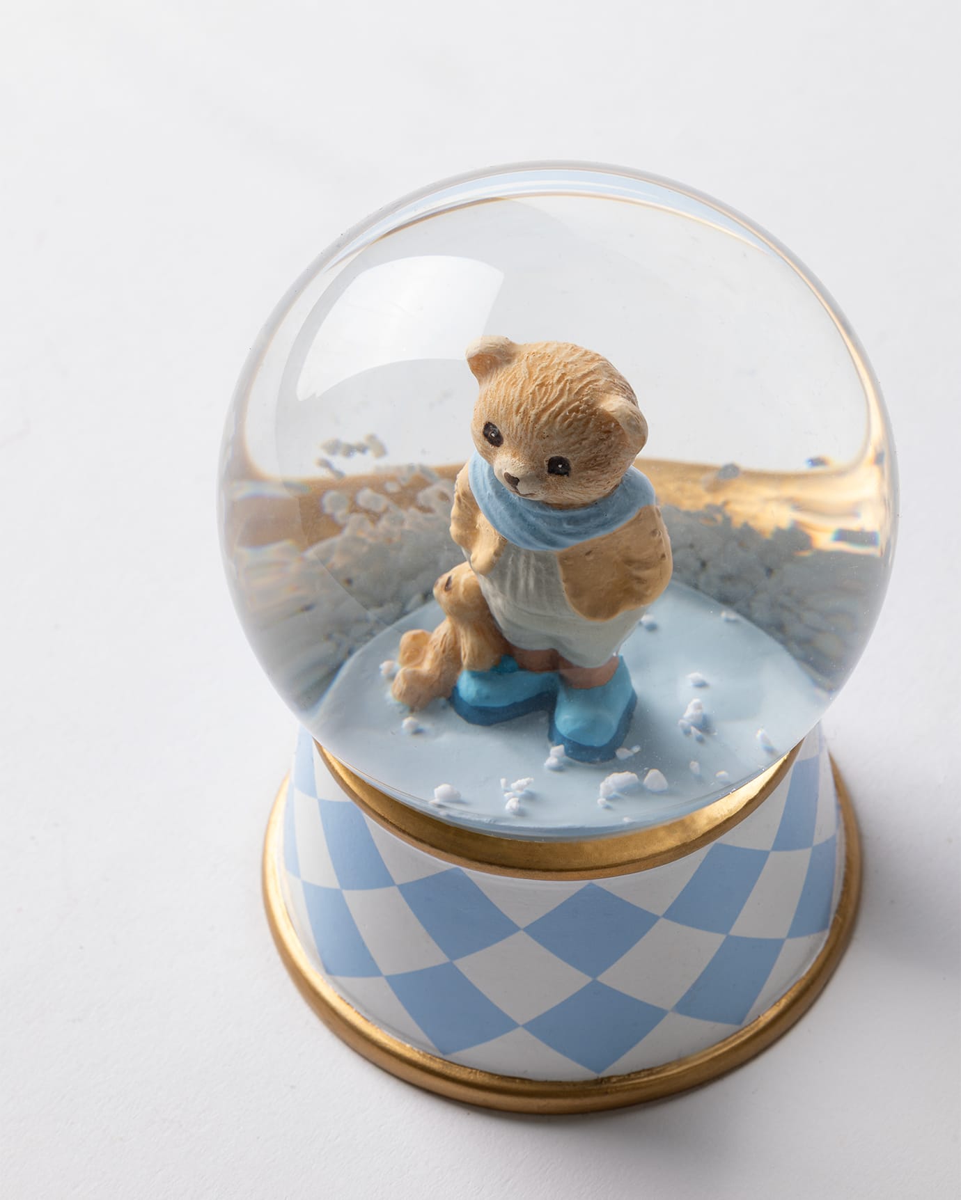Resin & Glass Snow Globe - Polo Bear Salmon & Blue Design