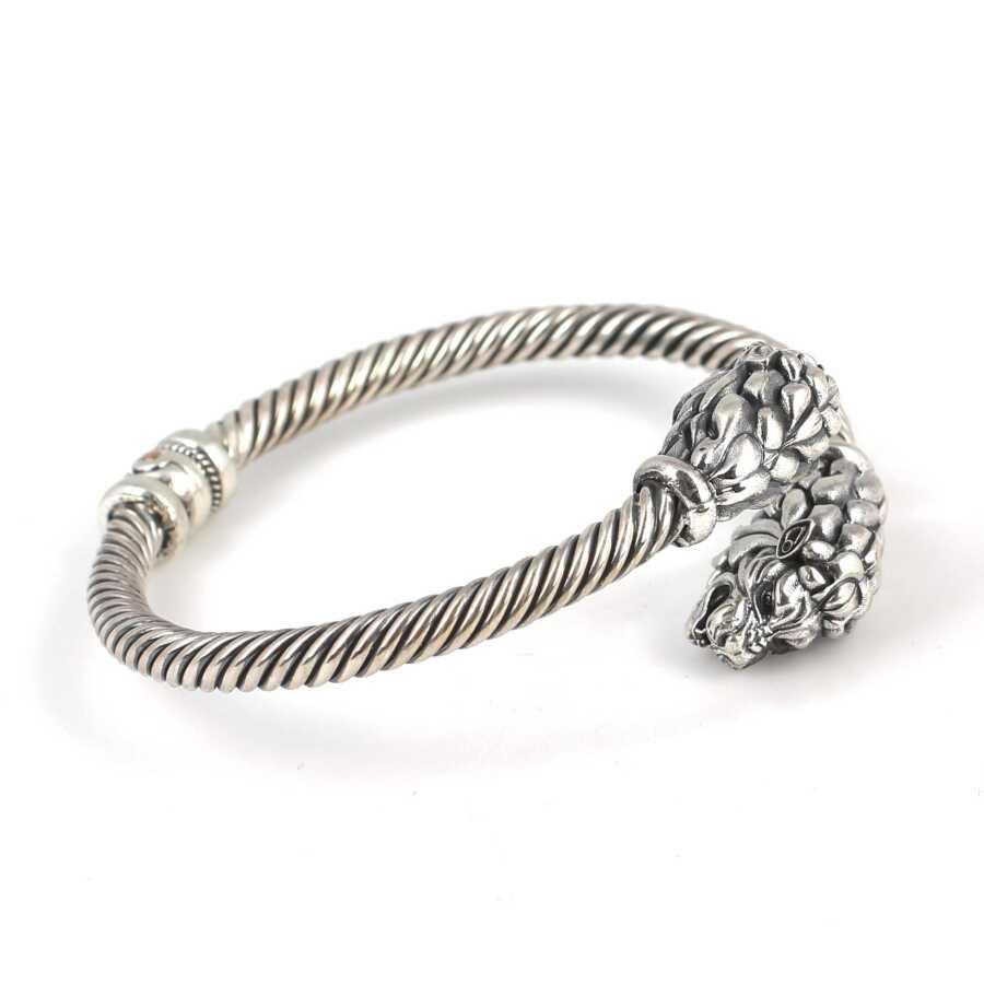 925 Sterling Silver Men's Twisted Bracelet with Lion Head Design