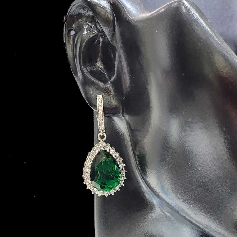 Premium 925 Sterling Silver Drop Emerald Entourage Earrings