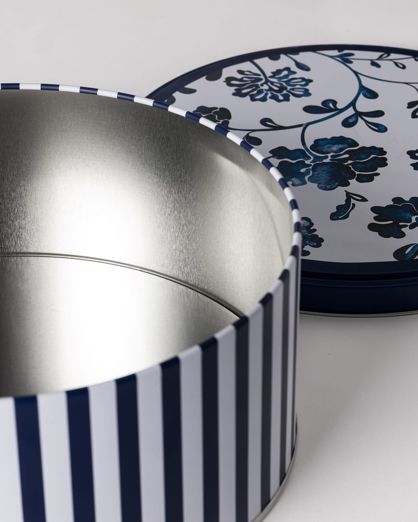 Decorative Metal Storage Box - Liana Blue & White Round Design
