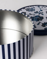 Decorative Metal Storage Box - Liana Blue & White Round Design