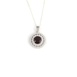 Sterling Silver Double Halo Garnet & Zircon Pendant Necklace