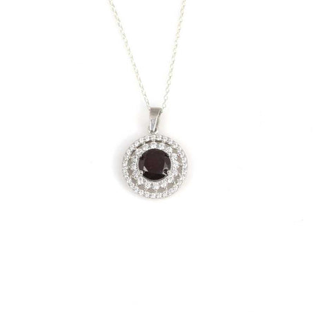 Sterling Silver Double Halo Garnet & Zircon Pendant Necklace