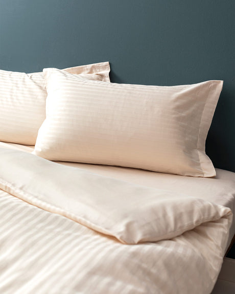 100% Cotton Sateen Family Duvet Set - Striped Gold Design
