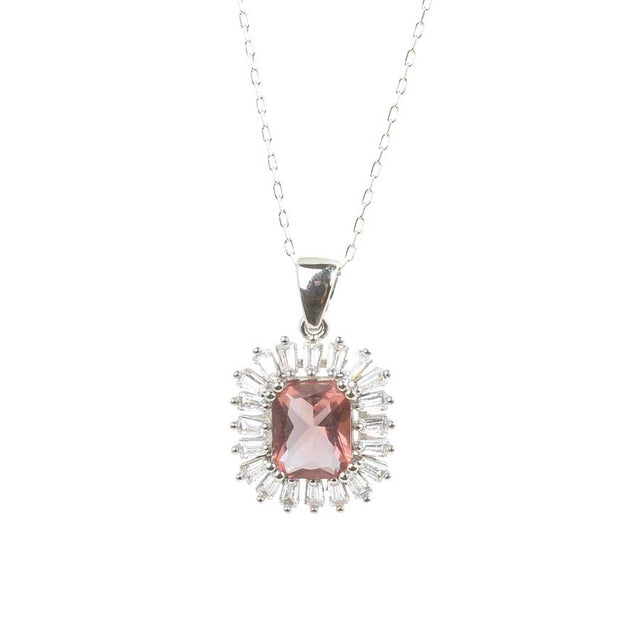 925 Sterling Silver Zultanite & Baguette Rectangular Pendant Necklace