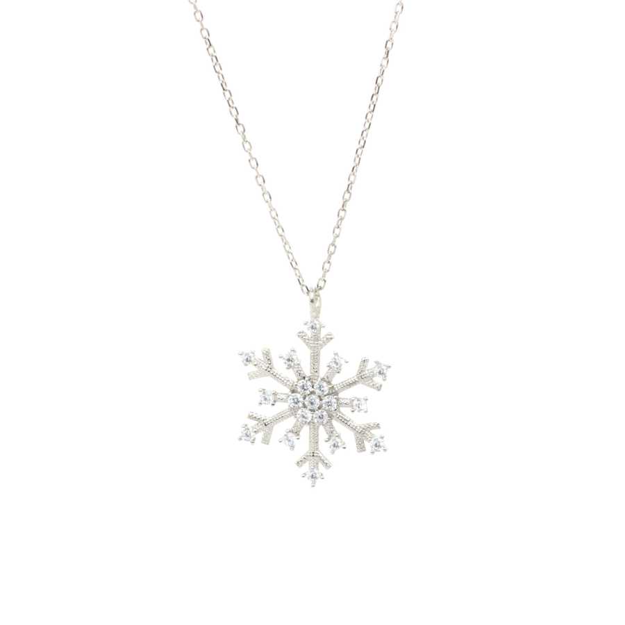 Sterling Silver Zircon Snowflake Pendant Necklace - Winter Elegance