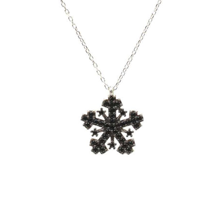 Premium 925 Sterling Silver Black Stone Snowflake Necklace