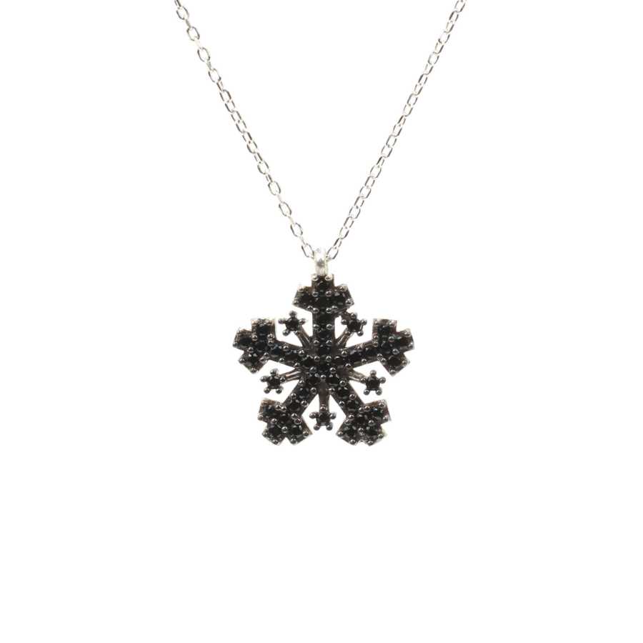 Premium 925 Sterling Silver Black Stone Snowflake Necklace