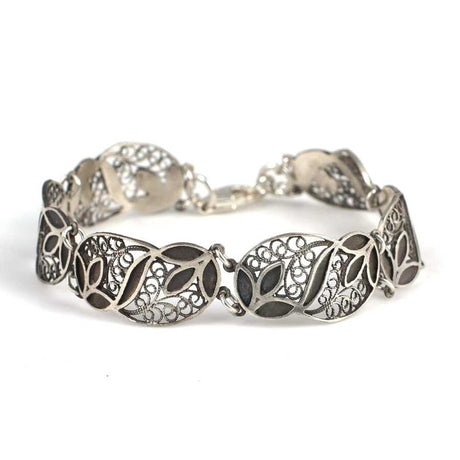 Sterling Silver Filigree Leaf Motif Bracelet