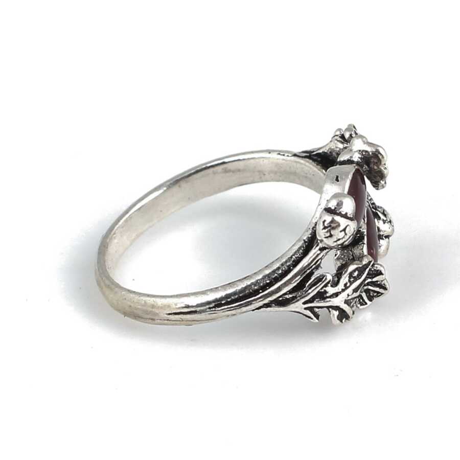 Sterling Silver Double Leaf Ring - Hand-Enameled Red Design