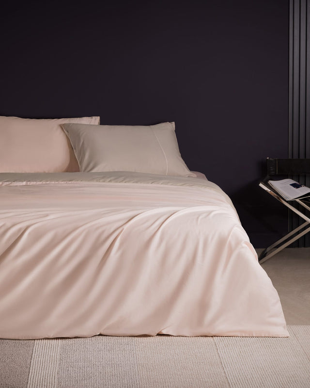100% Cotton Satin Double Duvet Cover Set - Piped & Plain Dyed