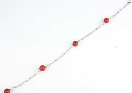 925 Sterling Silver Anklet with 4 Natural Coral Stones