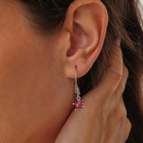 925 Sterling Silver Star Dangle Earrings - Brilliant Synthetic Ruby
