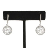 Elegant 925 Sterling Silver Round Baguette Zircon Dangle Earrings