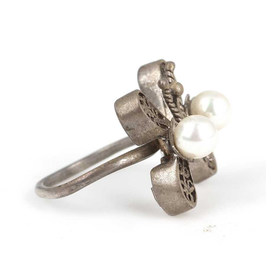 Handcrafted Sterling Silver Pearl Butterfly Filigree Ring