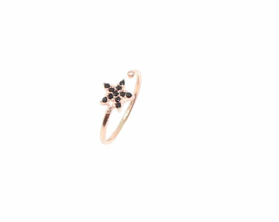 Premium 925 Sterling Silver Star Ring Pink Black Stone