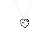 925 Sterling Silver Heart & Bird Necklace with Black Zircon Frame