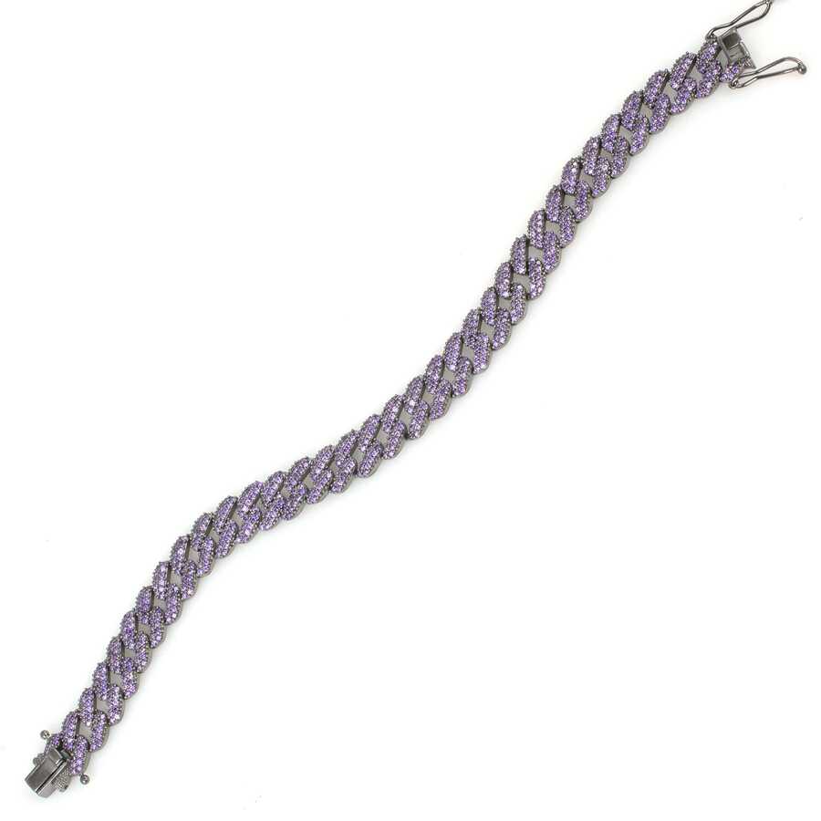 Premium Sterling Silver Purple Stone Curb Chain Bracelet