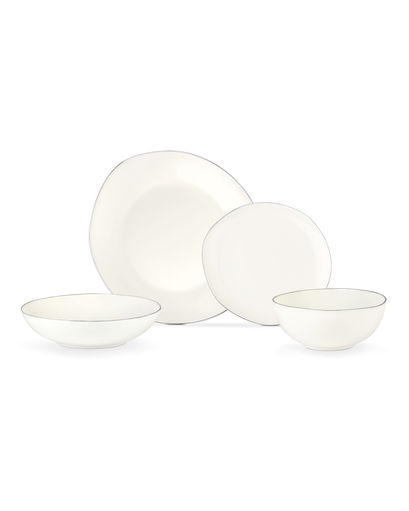 New Bone China Dinnerware Set - Alette Silver Accents