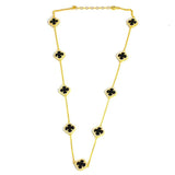 Premium 925 Sterling Silver Zircon Clover Onyx Necklace