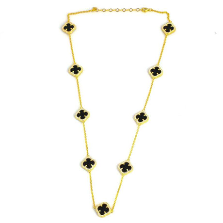 Premium 925 Sterling Silver Zircon Clover Onyx Necklace